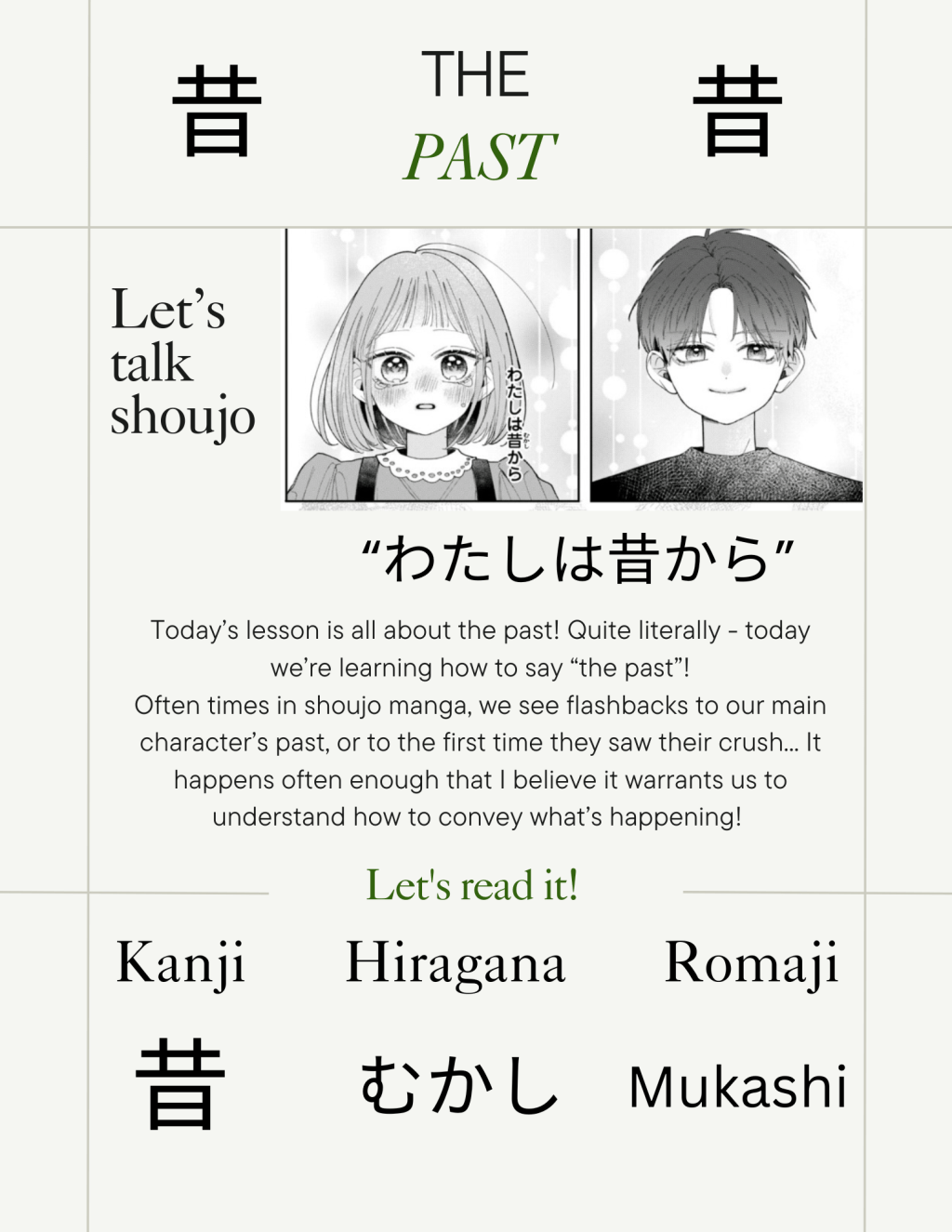 Learn Japanese through Shoujo Manga:  昔 / むかし /&nbsp;Mukashi