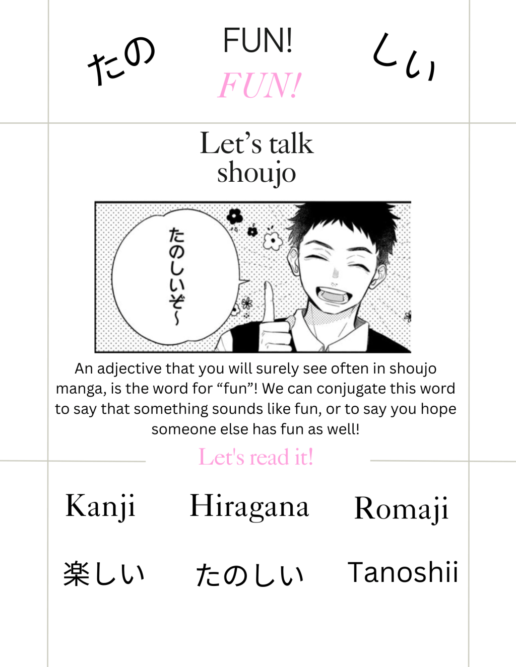 Learn Japanese through Shoujo Manga:  楽しい / たのしい /&nbsp;Tanoshii